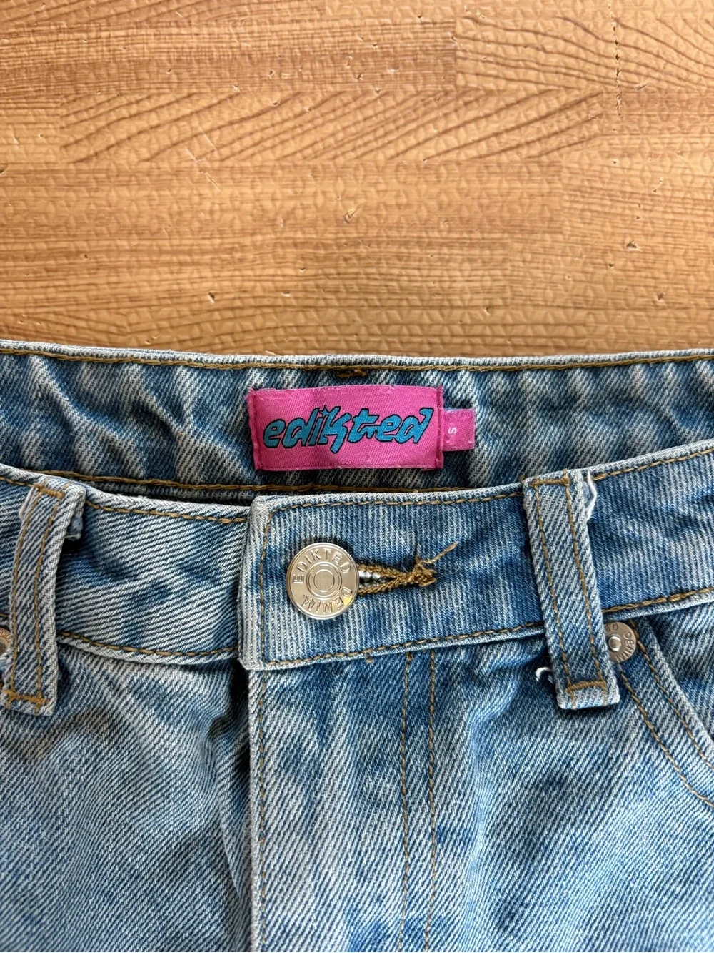 EDIKTED Denim Jorts Light Wash Long Jean Shorts Size S Y2K Inspired